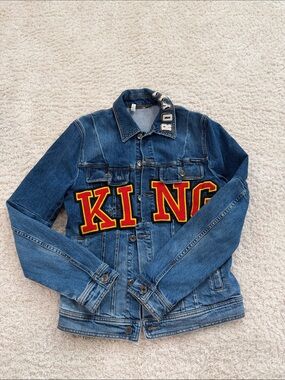 Dolce & Gabbana KING Denim Jacket Mens IT 48 Blue Embroidered Made in Italy Rare